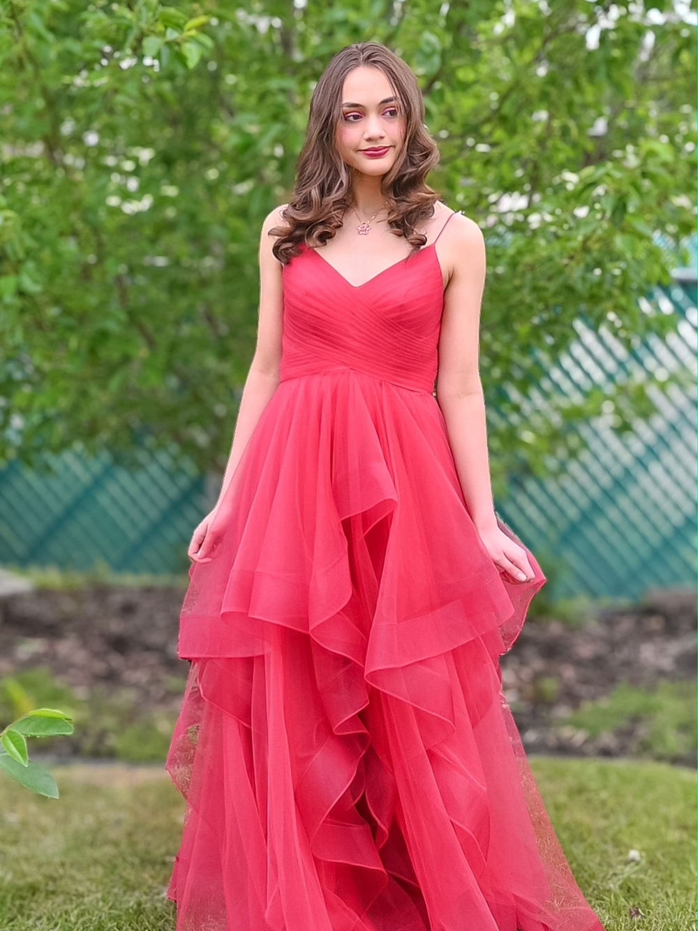 JJ's House Red Tiered Ruffle Tulle Gown - Pefect For Prom - Picture 3 of 3